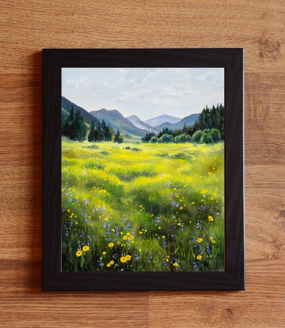 Country Landscape Oil Painting, Flowery Spring Rural Art