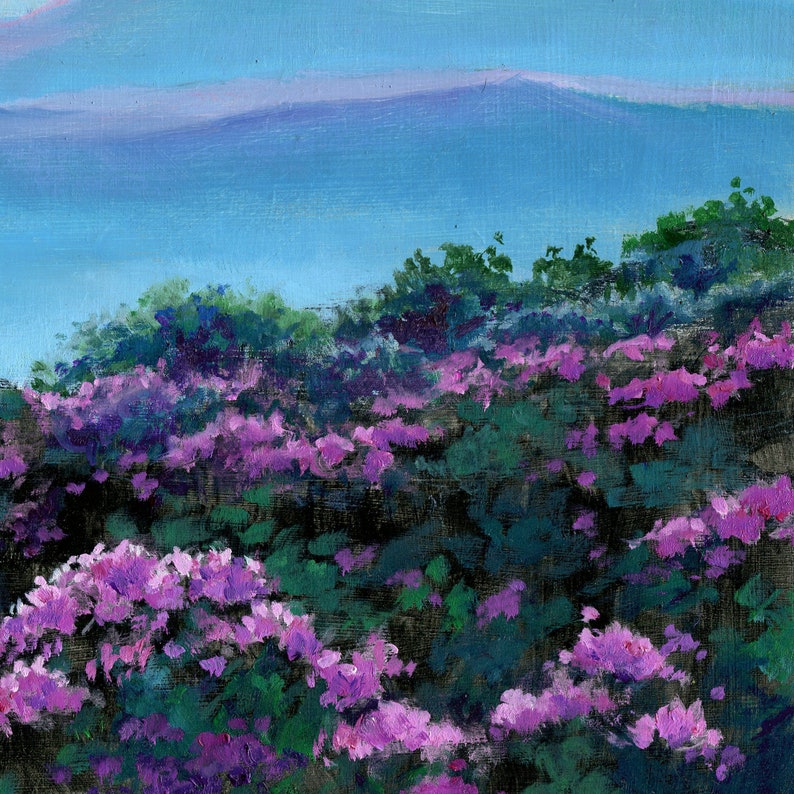 Panoramic landscape painting ORIGINAL Smoky mountains wall art Tennessee landscape oil painting Skyline drive art Sunset purple wildflowers image 5