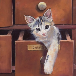 Peinture chaton ORIGINAL, peinture à l'huile chat pour décoration rustique, art mural chaton, peinture chat vintage pour décoration primitive, art chat mignon