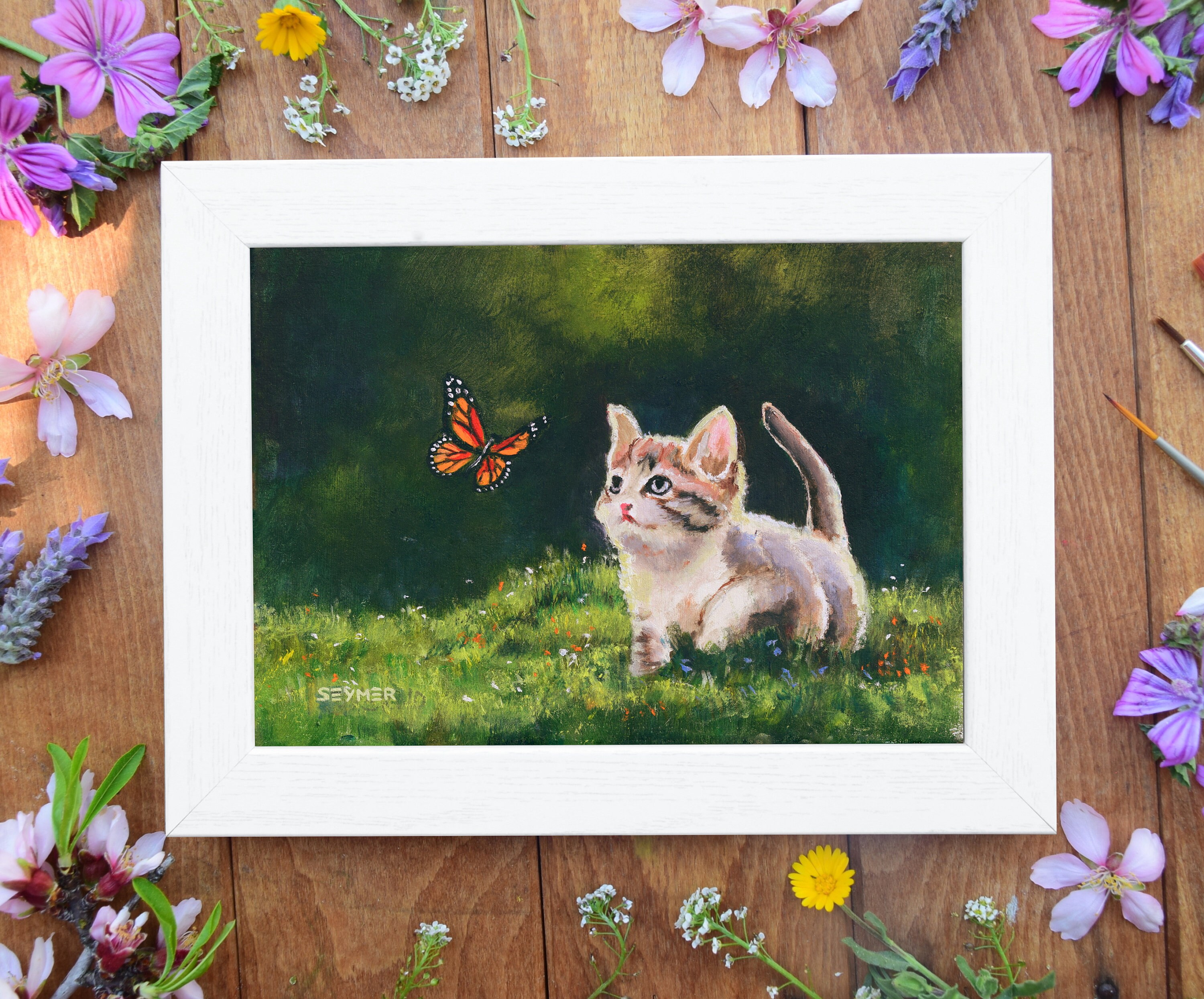 絵　油絵　F3-091918　可愛い子猫（子犬）と女の子 絵画 インテリア 油絵 F3-091918 可愛い子猫（子犬）と女の子