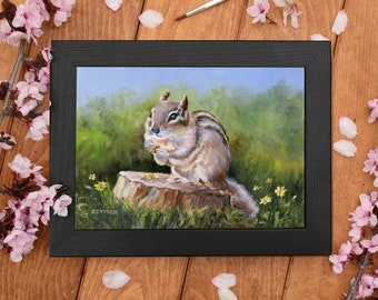 リスの絵画 オリジナル 野生動物アート 動物のアートワーク 森の