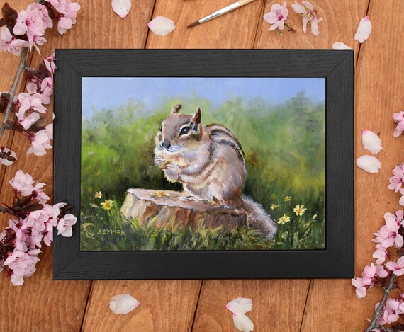リスの絵画 オリジナル 野生動物アート 動物のアートワーク 森の動物