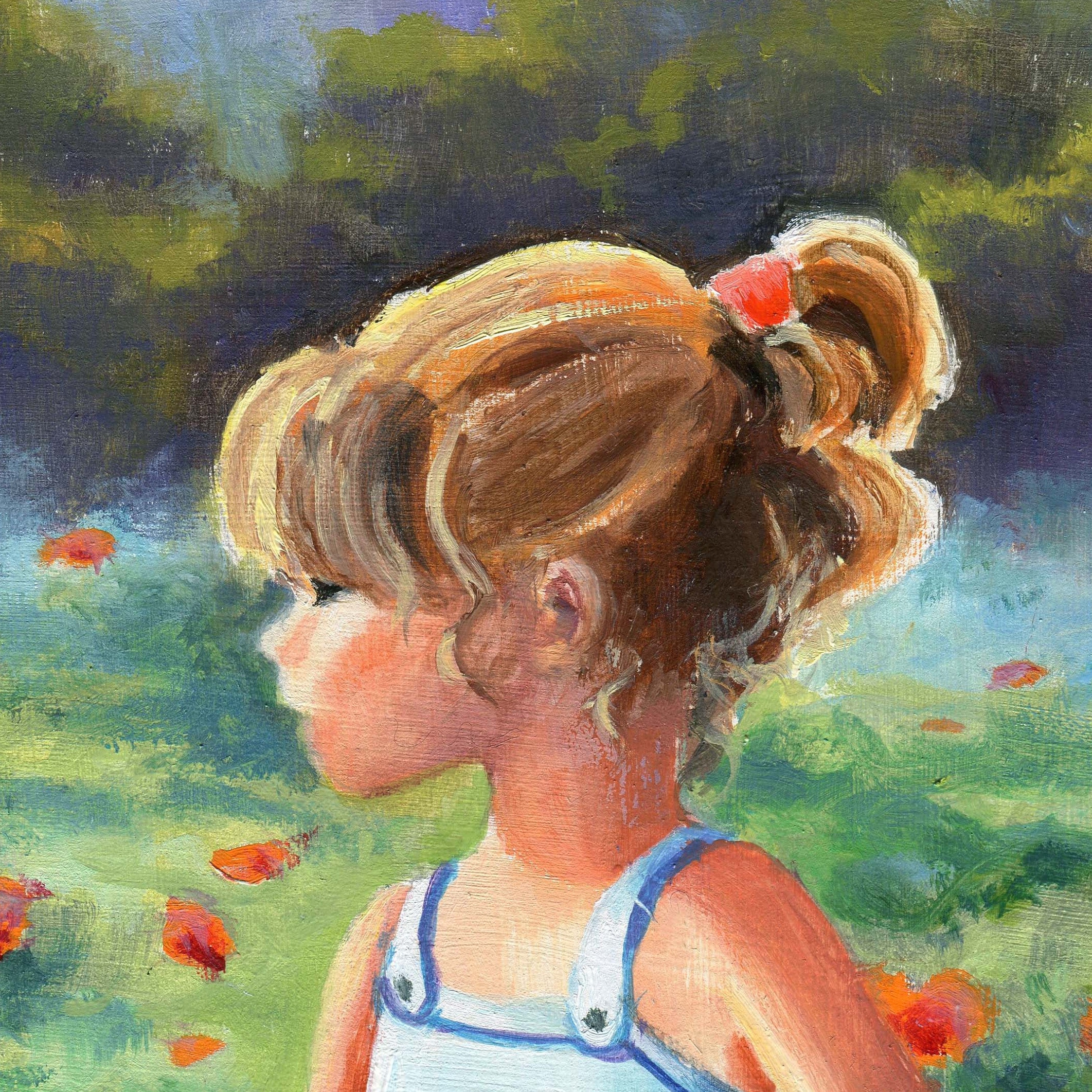 印象のデザイン 小さな女の子の絵 プリント 小さな女の子 野原の少女 子供の油絵 絵画