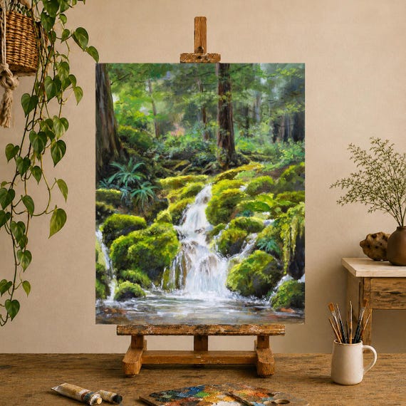 Olympic National Park ORIGINAL Painting, Creek Waterfall Oil