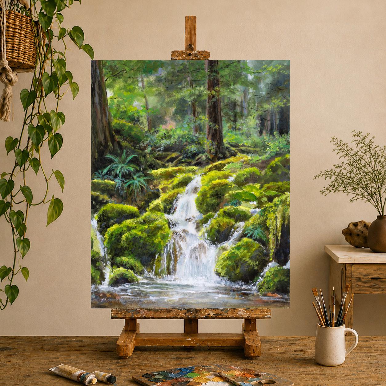 Olympic National Park ORIGINAL Painting, Creek Waterfall Oil
