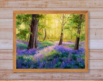 ブルーベルの森、ブルーベル、森の絵画、森の風景、春の風景、春の森