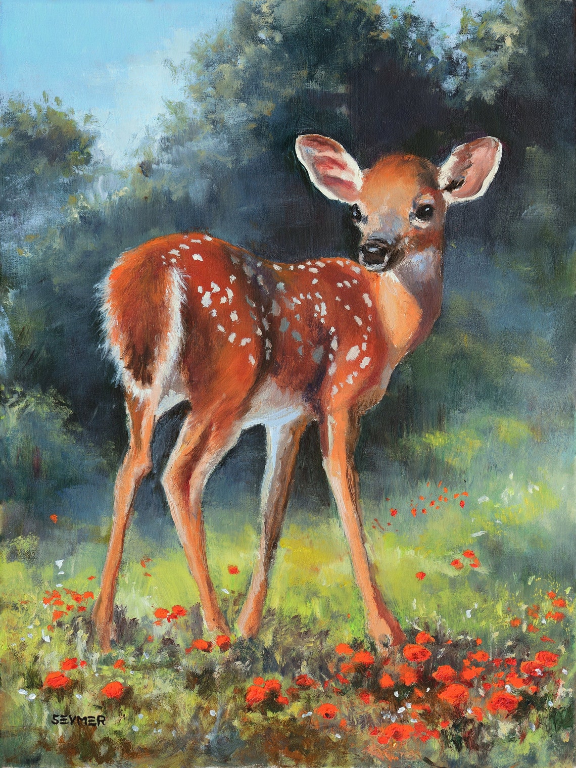 Baby deer wall art painting Fawn painting Original small Etsy