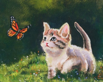 絵画　油絵　F4-030319　猫の親子と女の子（縄跳び） il_340x270.3277031618_st22.jpg