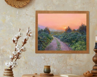 Path Countryside Painting Art PRINT, Landscape Forest Mountains