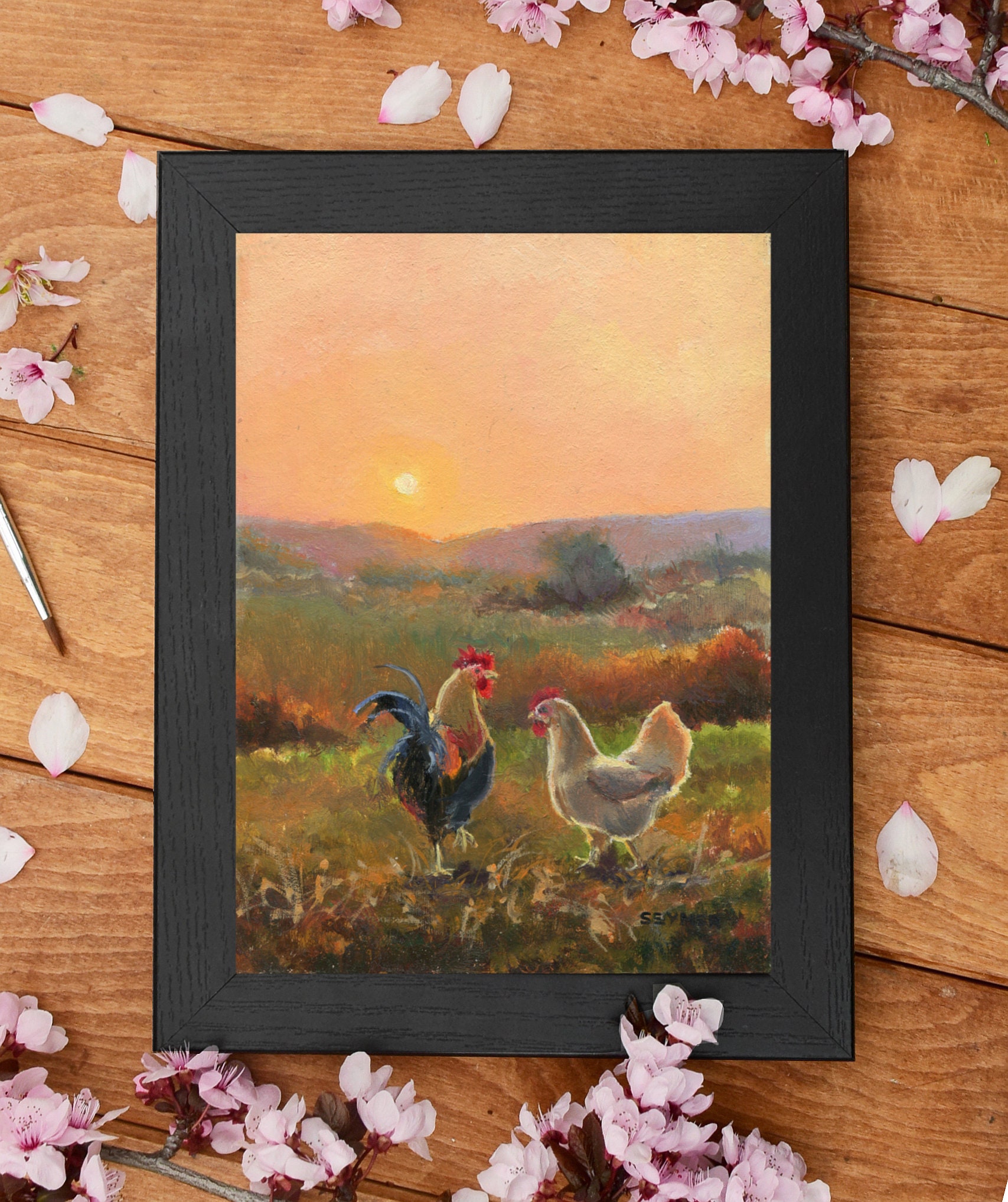 鶏　油絵【オーダー受付中】 市川純彦「にわとり」油絵・F6号 絵画買取・販売の小竹美術