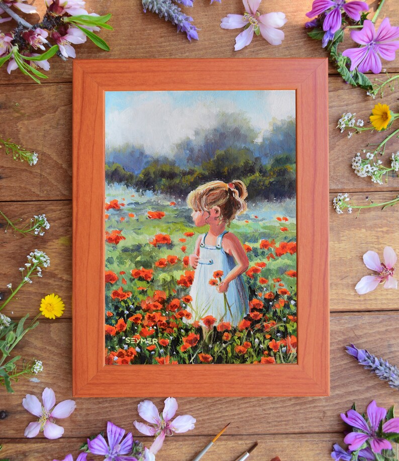 Little Girl Painting Children Oil Painting Child in Poppy Etsy