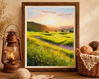 Lush Meadow Art PRINT, Happy June Day, Field Oats Summer Prairie