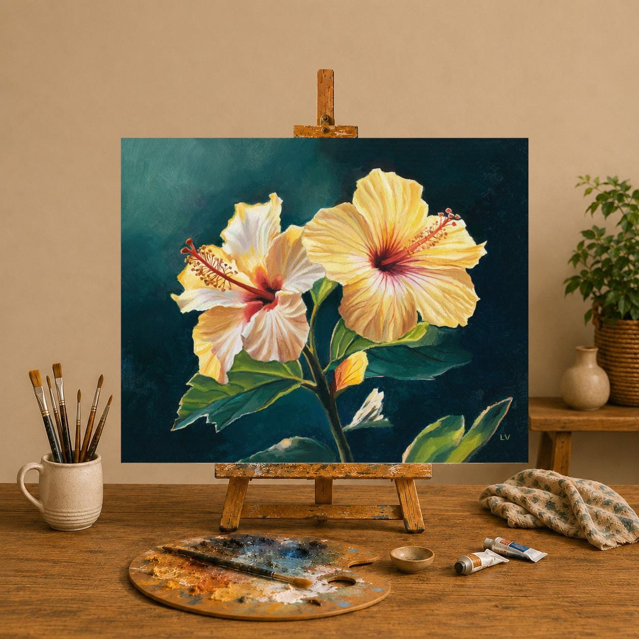 ORIGINAL Hibiscus Oil Painting Hyperrealistic, Large Hawaiian