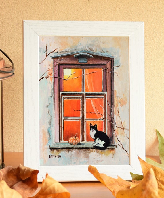 Pintura de gato de esmoquin pequeño enmarcado Gato en el arte - Etsy España