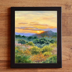 Landschaftsbild Landschaft Berge Sonnenuntergang Malerei PRINT, Landschaft Berge Sonnenuntergang Landschaft Malerei Bilder Himmel Orange Wolken