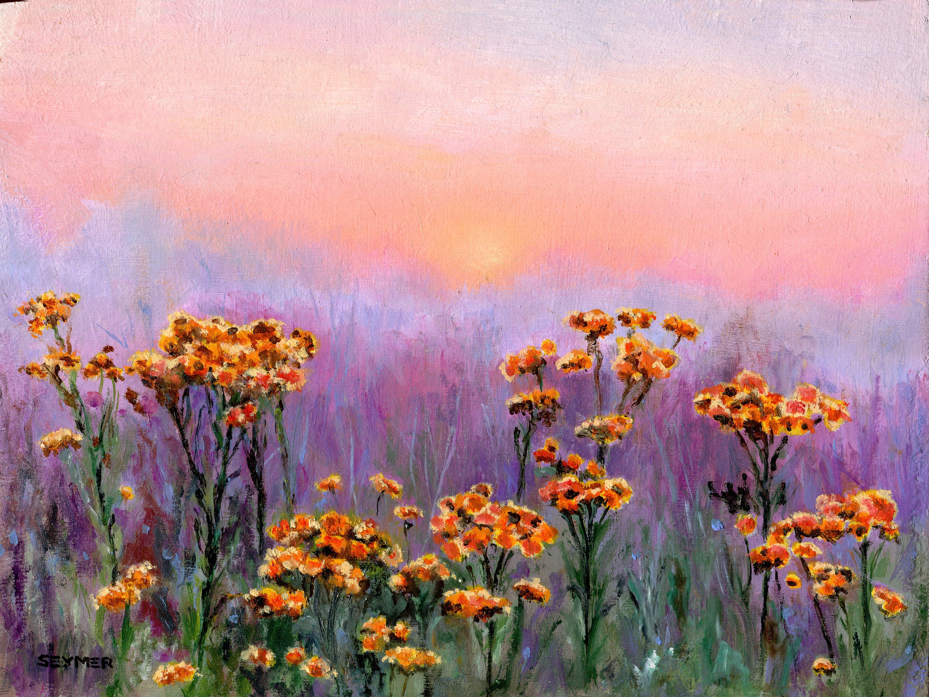 Vintage Wildflowers ORIGINAL Oil Painting, Yellow Flower Artwork