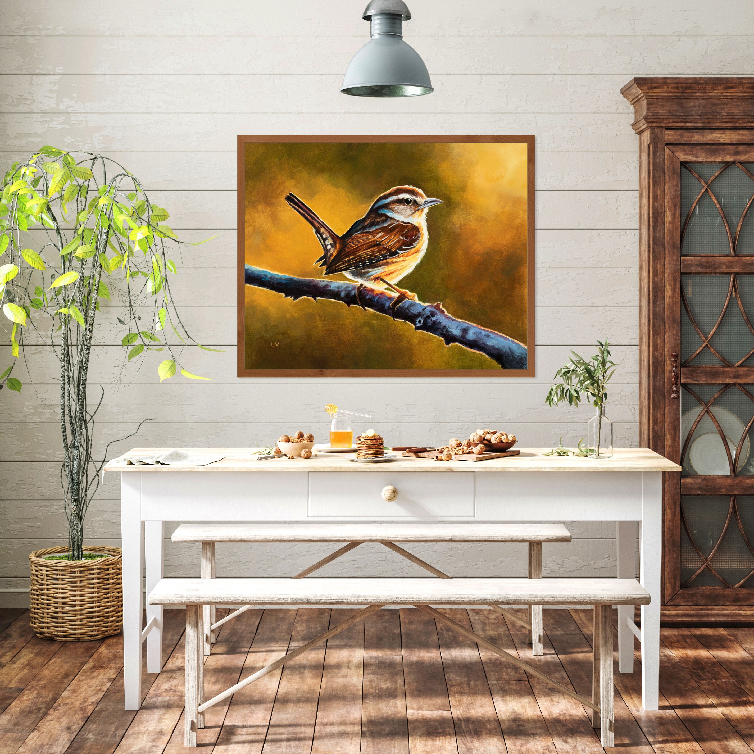Rustic Wren ORIGINAL Wren Bird Oil Painting, Little Bird Portrait, Framed Wren ...