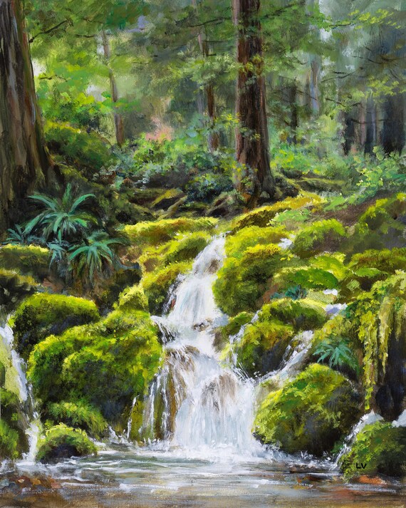 Olympic National Park ORIGINAL Painting, Creek Waterfall Oil