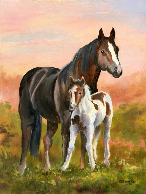Mare and Colt Horse Oil Painting ORIGINAL Horse Artwork Wildlife