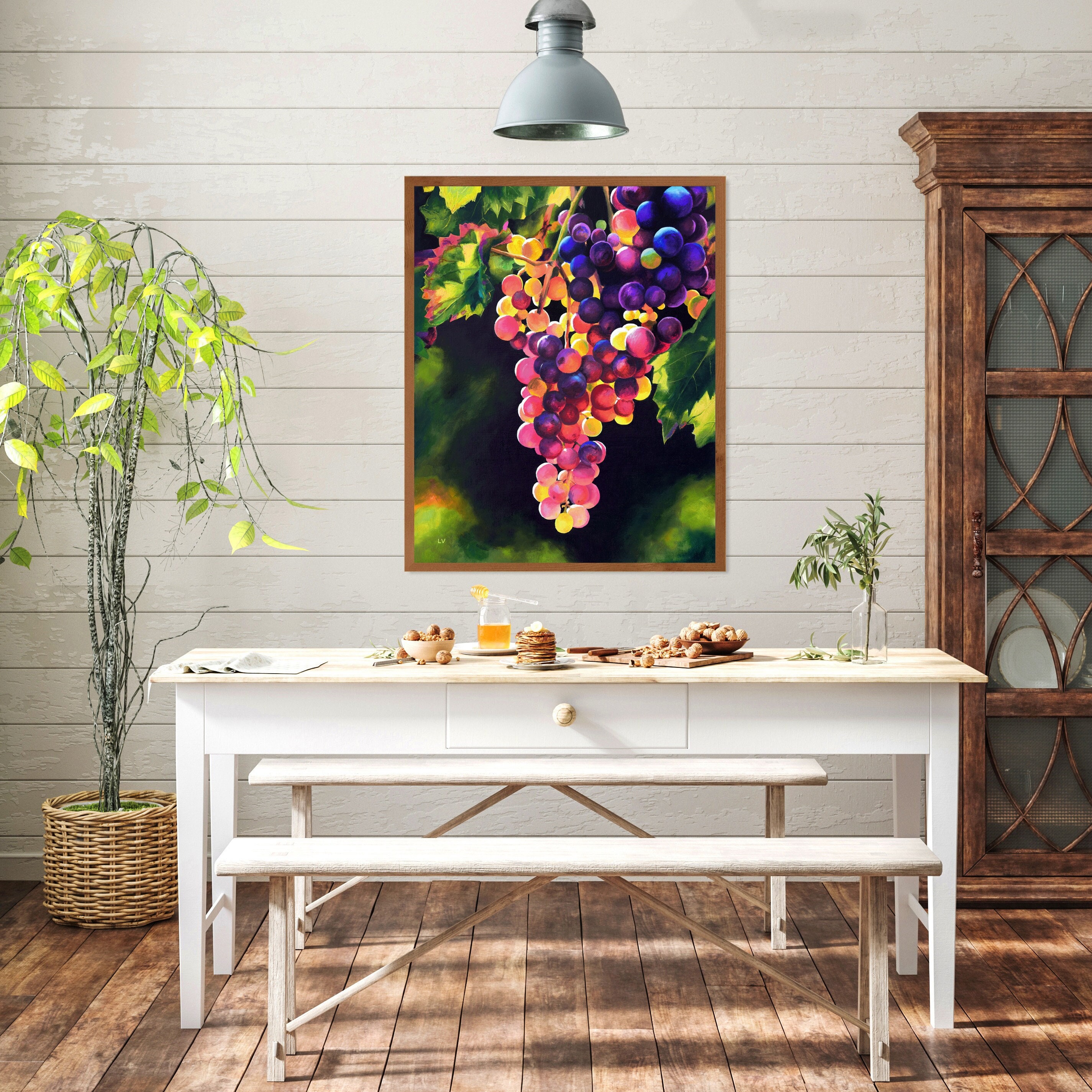 Bunch of Grapes PRINT, Grape Vine Painting, Homestead Kitchen Wall