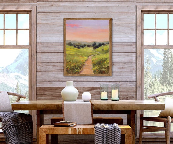 Prairie Rural Landscape Art PRINT, Meadow Oil Painting, Green