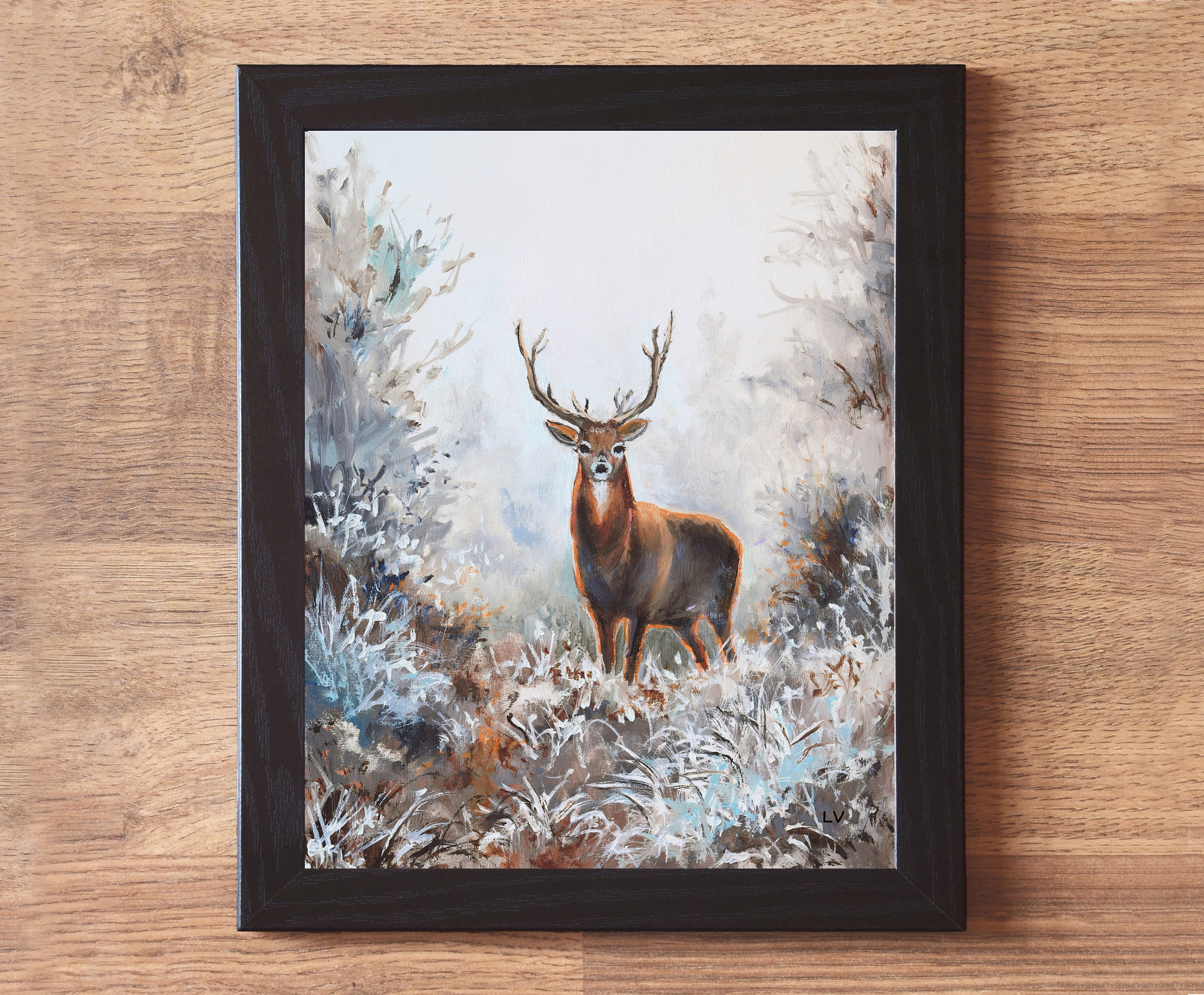 【鹿と泉】油彩画 油絵 原画販売 500x0.jpg