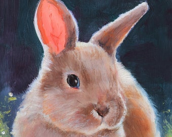 Rabbit Painting ORIGINAL, Rabbit Lover Gift, Small Framed Bunny