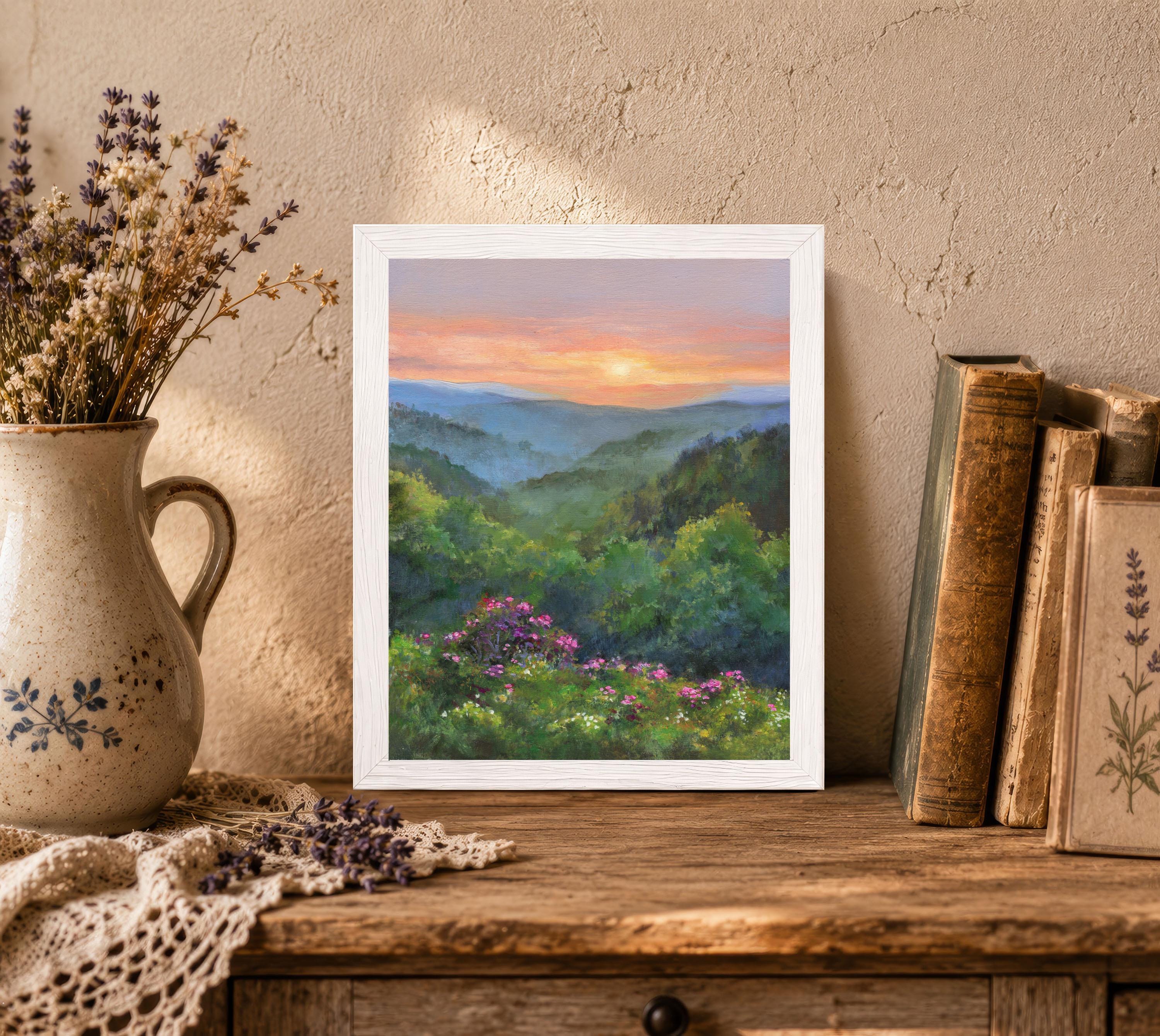 ノースカロライナ州のオリジナル絵画、アメリカの風景、田舎の油絵