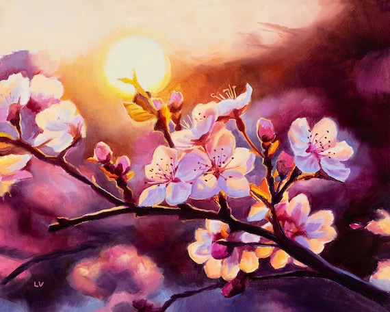 Large Cherry Blossom ORIGINAL Oil Artwork, Sakura Pink Flowers