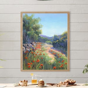 Painting poppies art PRINT, Flowers countryside landscape Wildflower painting Spring meadow print Oil painting poppy art Poppies fine art