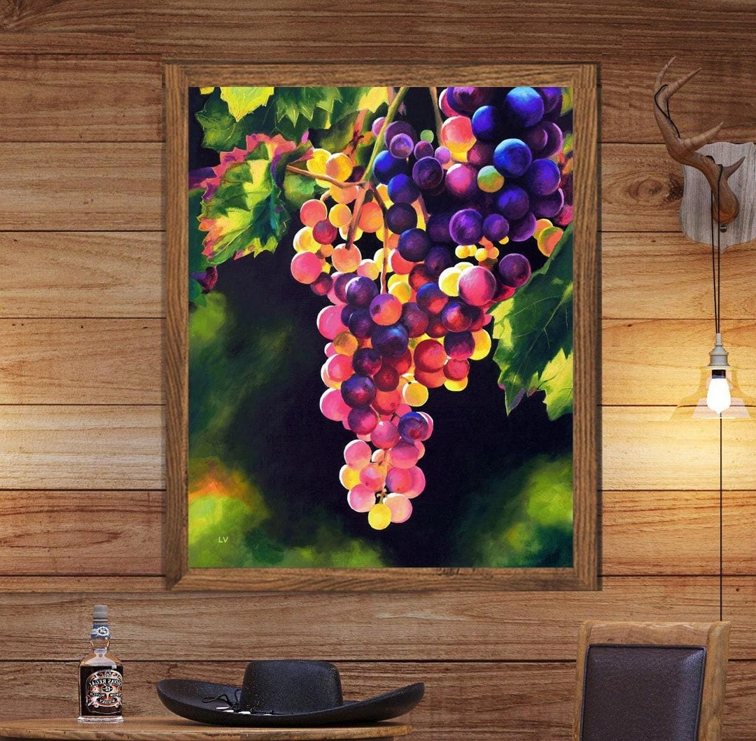 Bunch of Grapes PRINT, Grape Vine Painting, Homestead Kitchen Wall
