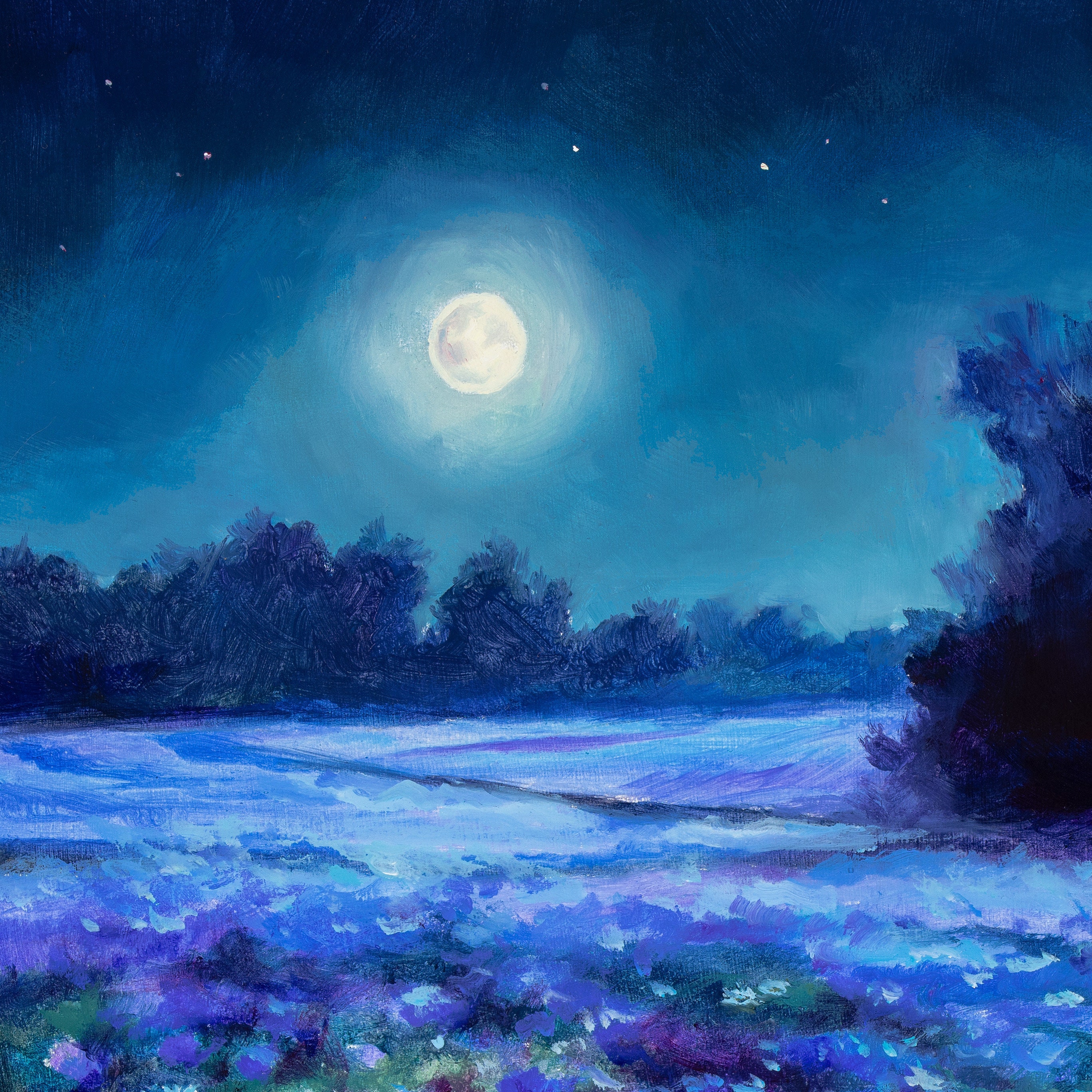 Night Flower Field Art PRINT, Blue Wildflowers Meadow Painting, Full Moon  Landscape Print, Romantic Nature Art, Country Cottage Wall Decor - Etsy, image size:2734x2734