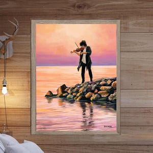 Violin art PRINT, Romantic musician art, Classic music lovers art, Violinist oil painting print, Men playing violin, Violin lovers gift