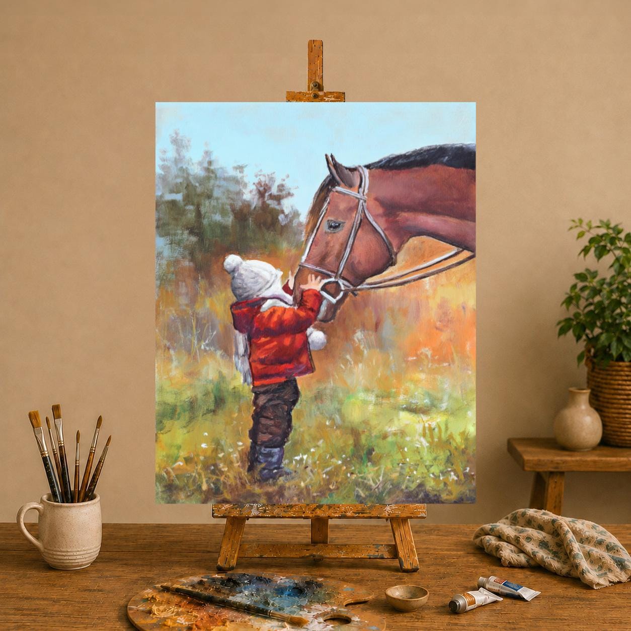 Hiolife Peinture Par Numéros Enfants Et Débutants – Toile Cheval 40x50 Cm, Loisir Créatif, Kit Acrylique Complet Sans Cadre