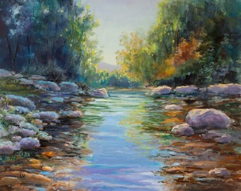 オリジナルの絵画 バッファロー国立河川、オザーク山脈の風景