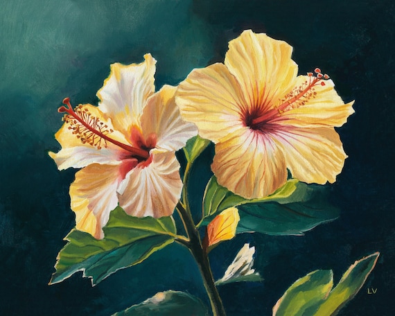 ORIGINAL Hibiscus Oil Painting Hyperrealistic, Large Hawaiian