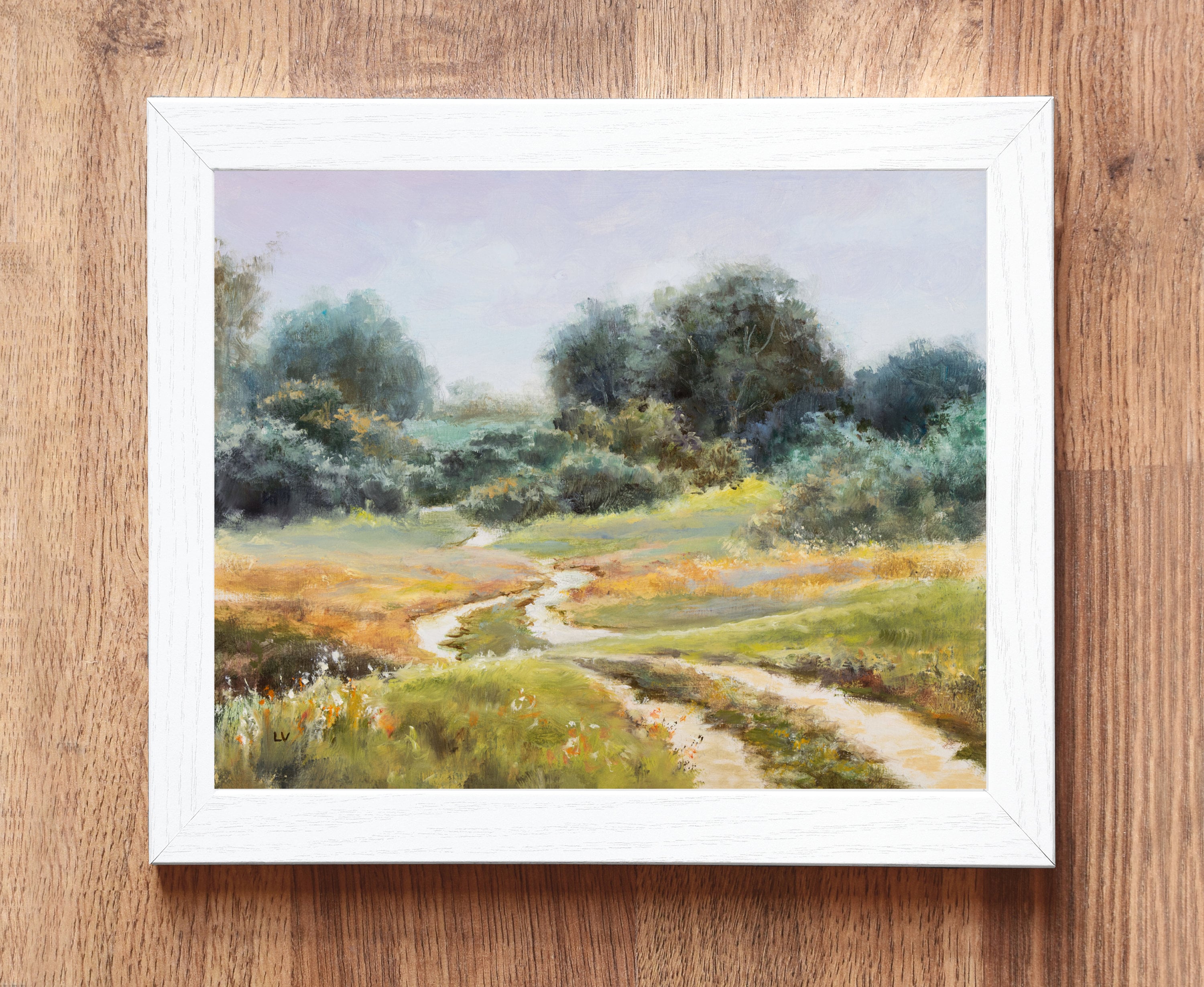 田園風景、柔らかな色調、オリジナル絵画、夏の田園風景、田舎道、丘