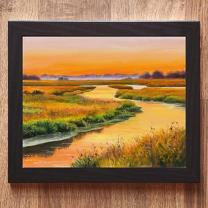 South Carolina Sumpf Sonnenuntergang ORIGINAL Malerei, Sumpf Landschaft realistische Kunst, Lowlands Feuchtgebiet Charleston handgefertigte Kunst, Fluss Hausdekor