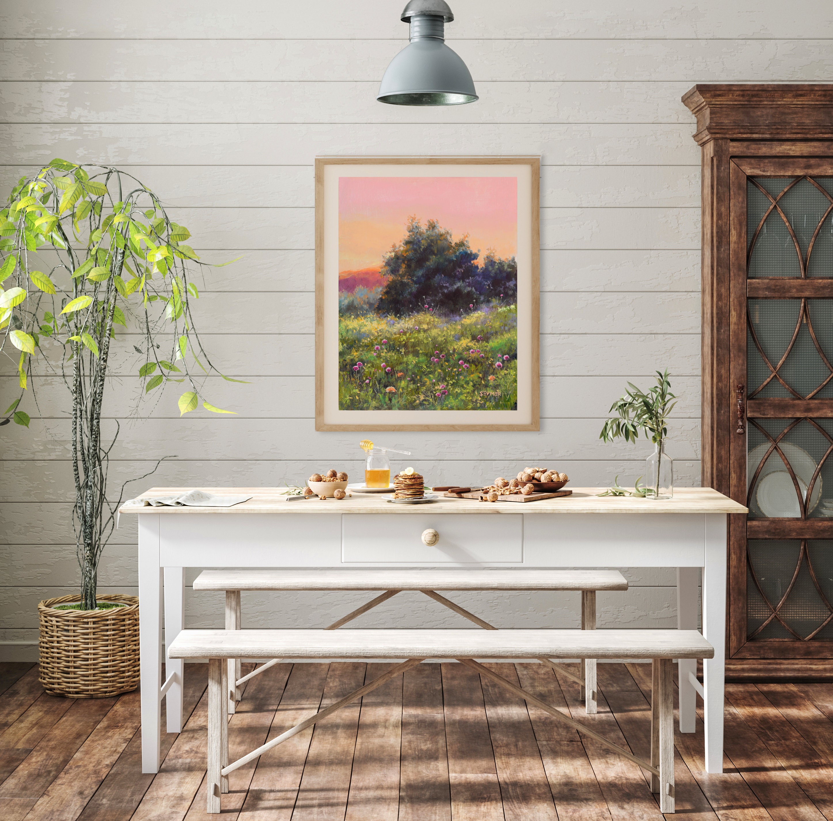 花畑の絵画オリジナル、カントリーハウスの装飾用草原の油絵、夏の