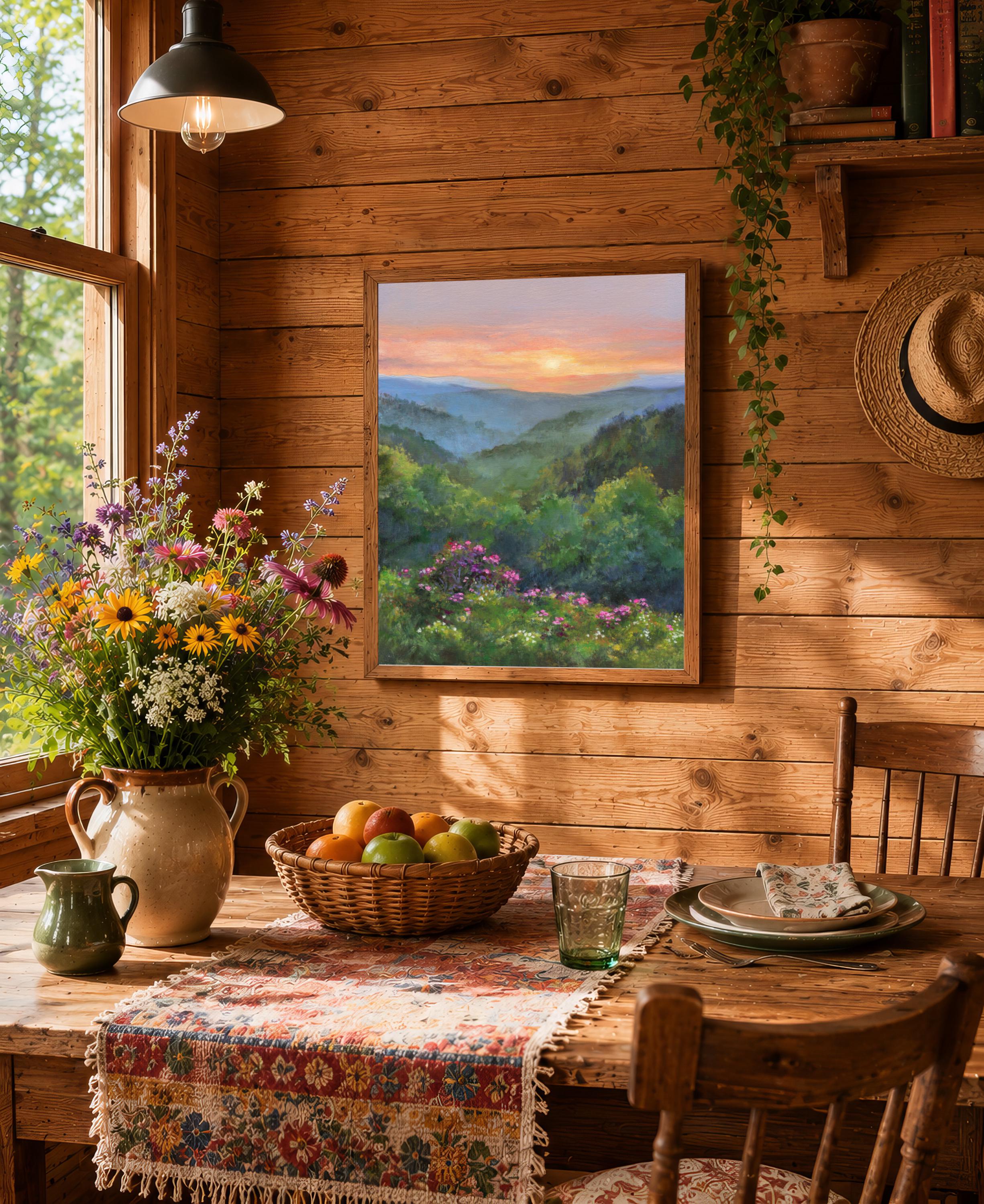 ノースカロライナ州のオリジナル絵画、アメリカの風景、田舎の油絵
