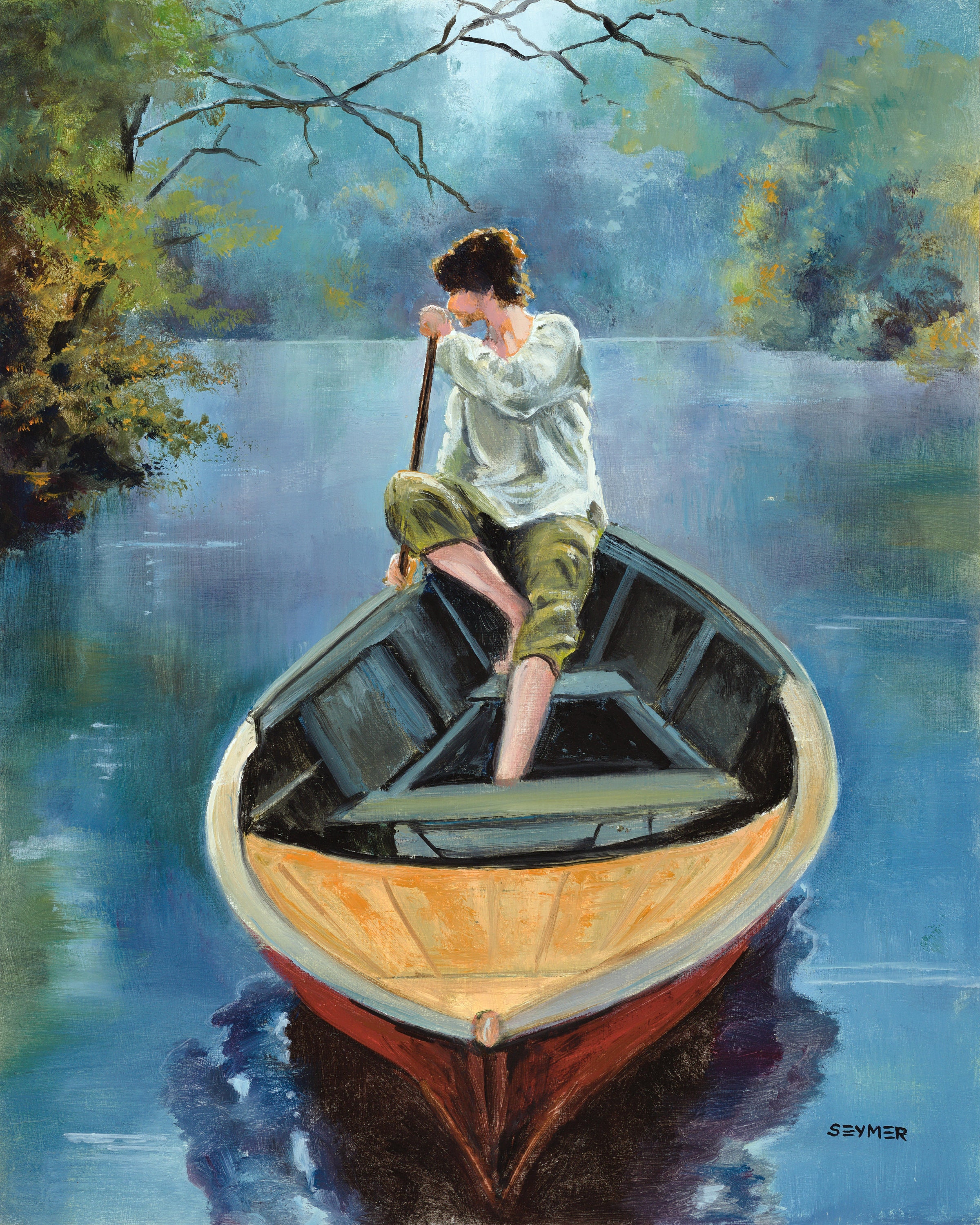 Fisherman Painting ORIGINAL, Swamp Landscape Boats Painting