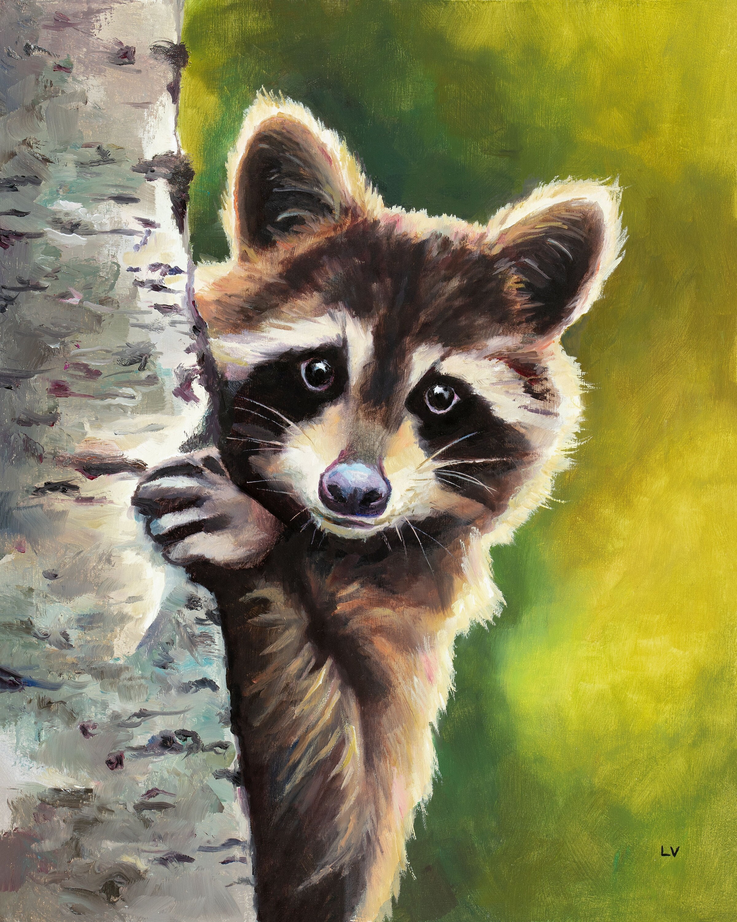 オリジナルのアライグマのアートワーク、野生動物の油絵の肖像画 オリジナルのアライグマのアートワーク、野生動物の油絵の肖像画