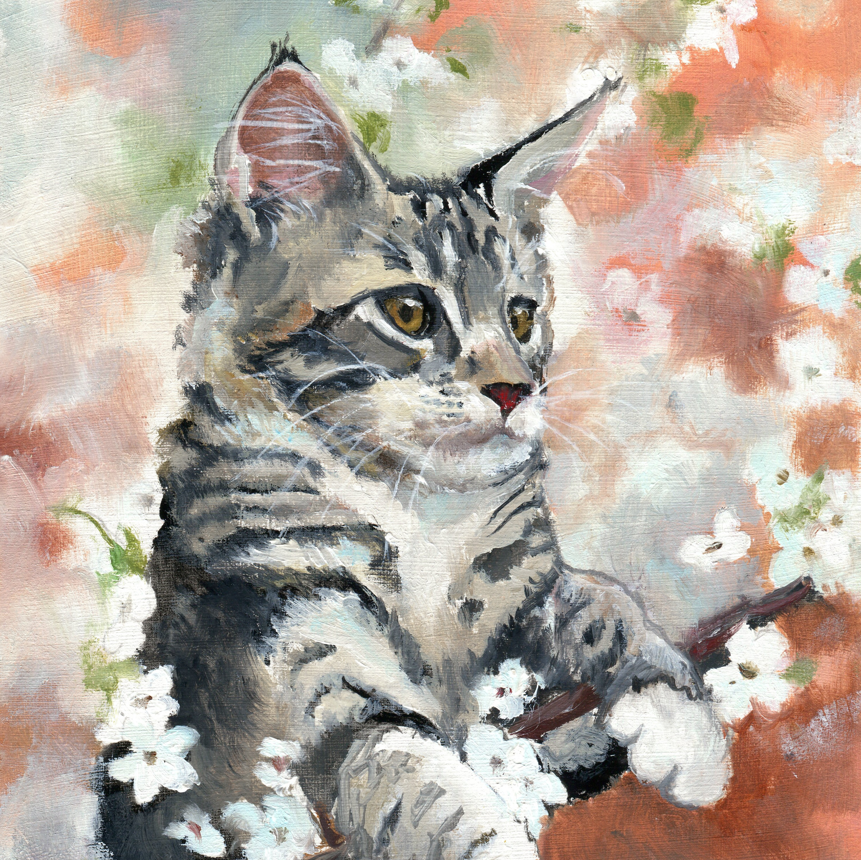 油絵 絵画【猫とピンク薔薇】 0_833b0457e4965b91ecfaa21535bb