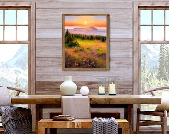 PNW オリジナル絵画、野生の花の春の風景、コロンビアの丘の壁画、谷の