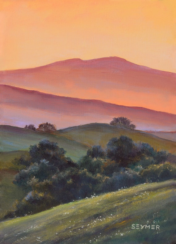 Small Mountain Landscape Oil Painting, Rolling Hills Landscape Art