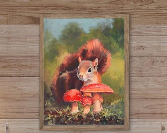 Magisches Waldtier Herbst ART PRINT, Eichhörnchen Herbst, Herbst Waldtiere, Herbst Waldtiere, Wald Bild, verzaubertes Wald Poster