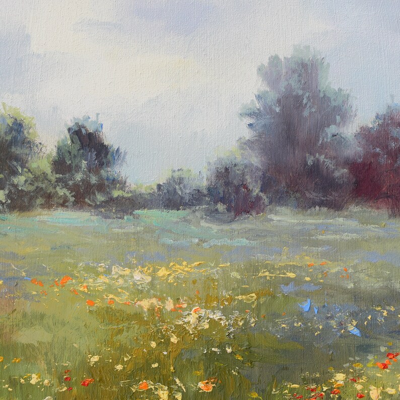 Wildflowers Landscape Painting Field With Flowers Art Nature - Etsy