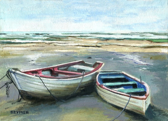 Fishing Boat Seascape ORIGINAL Oil Painting, Boat Beach Artwork