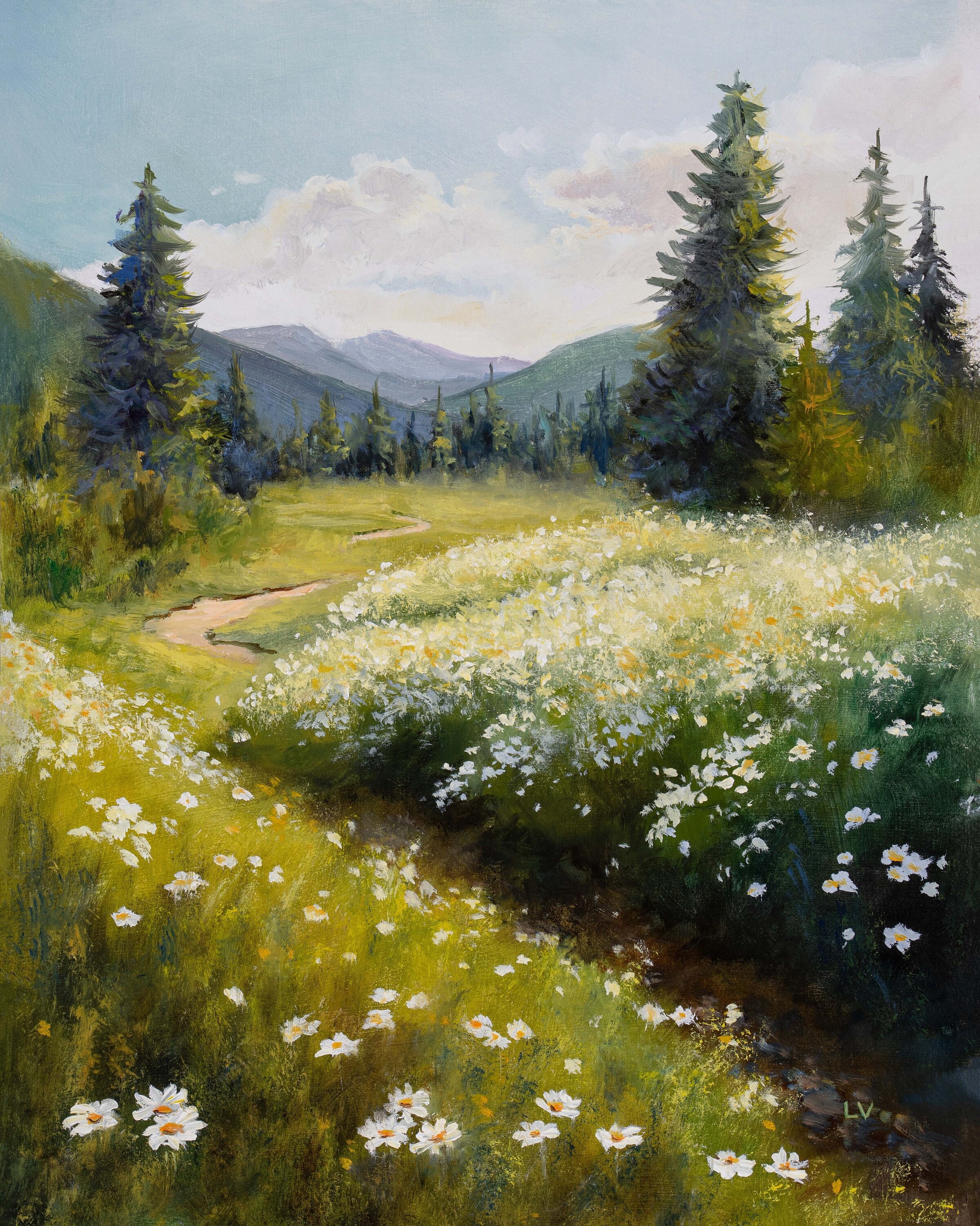 Quadro Su Tela Verticale Grande Montagna Con Fiori Selvatici – Stampa Paesaggio Naturale 61x91 Cm - 3