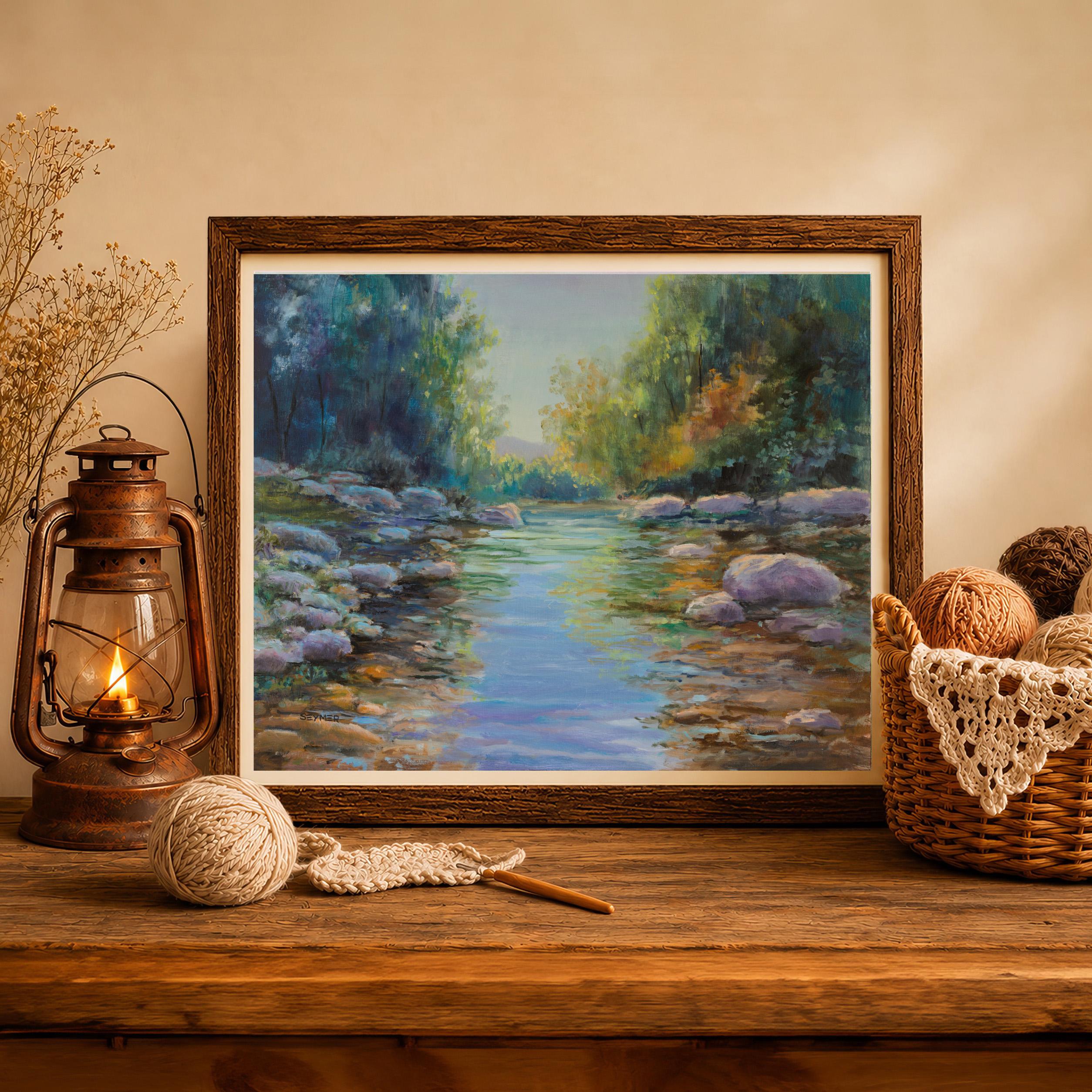River Rocks Painting PRINT, Stones Stream Art, Buffalo National